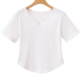 MFP菲尔修身纯棉女装 夏季短款辣妹上衣V领BM风小众设计感短袖T恤