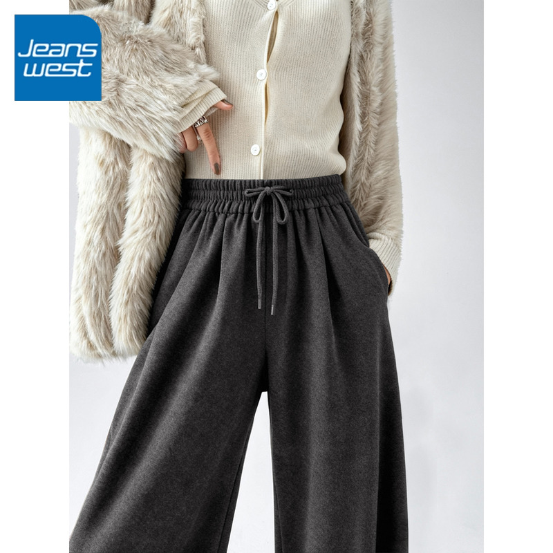 真维斯灰色加绒裤子女2025新款冬
