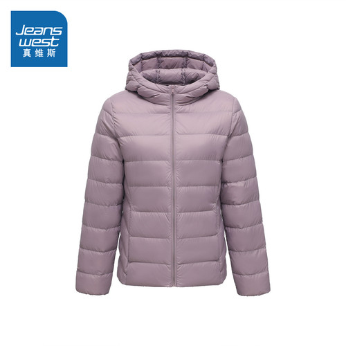 百搭哑光化纤布薄羽绒连帽外套女