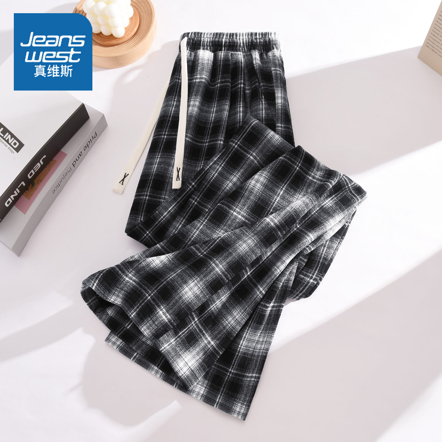 真维斯格子裤女士韩版格纹阔腿裤