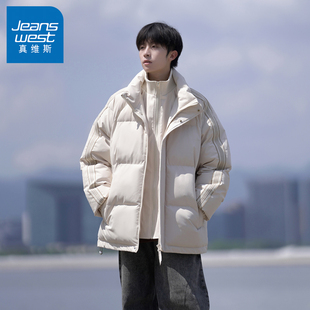 外套 加厚保暖双层领棉袄情侣棉衣冬装 N5真维斯棉服男2025新款 冬季