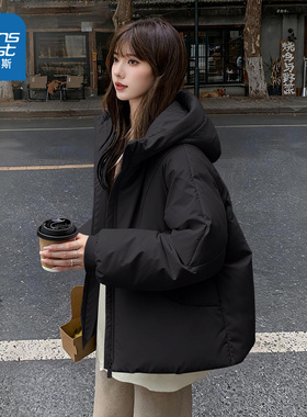 NOW真维斯黑色棉服女款2025新款冬季超好看冬装棉袄厚面包服外套