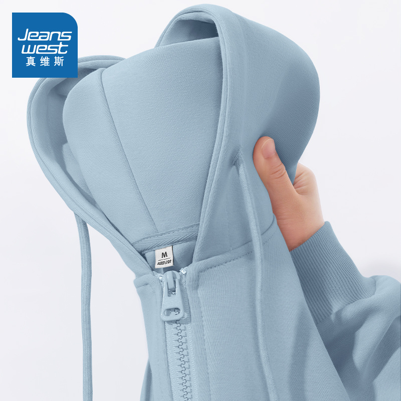真维斯蓝色连帽卫衣女