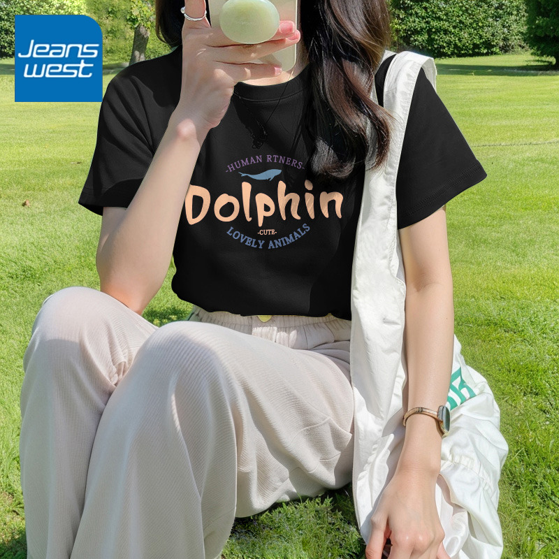 真维斯黑色短袖女t恤夏2024新款