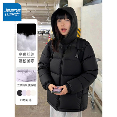 KV真维斯黑色棉袄女款2025新款超好看冬装厚外套加棉外套宽松棉服