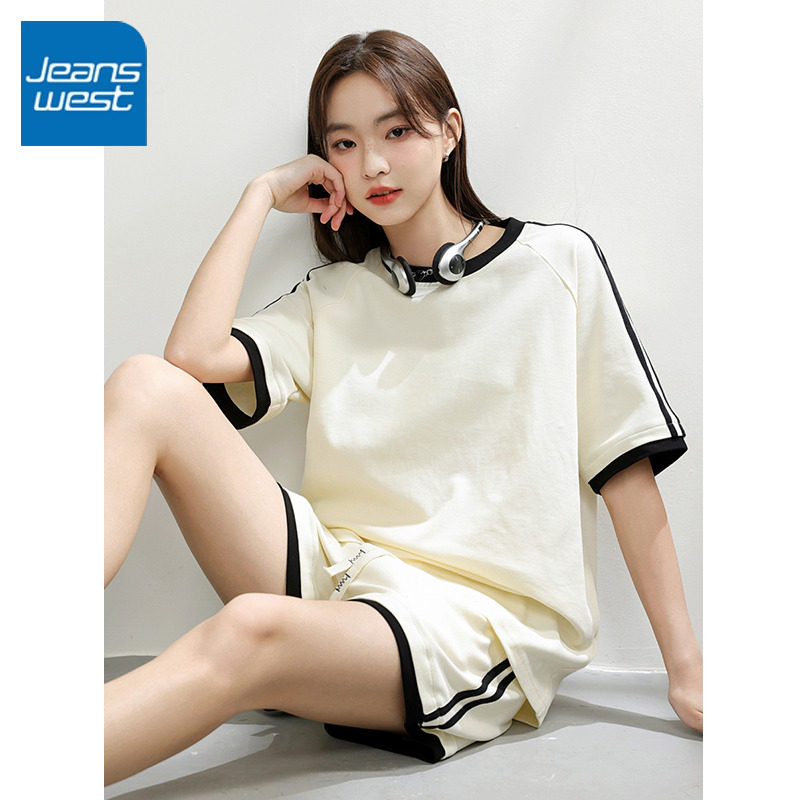 真维斯女小华夫格撞色三分裤2025年夏季新款