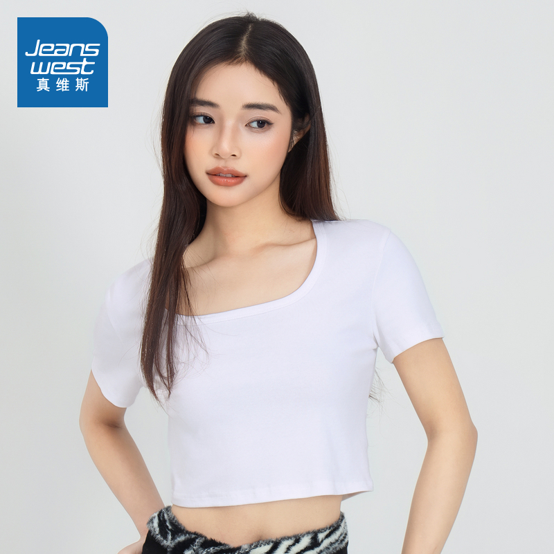 真维斯女款简约纯色短袖T恤