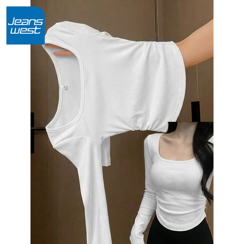 KCV真维斯法式方领上衣女2026新款春秋修身长袖t恤百搭内搭打底衫,女装/女士精品,T恤,淘宝优惠券,粉丝福利购,淘宝优惠卷