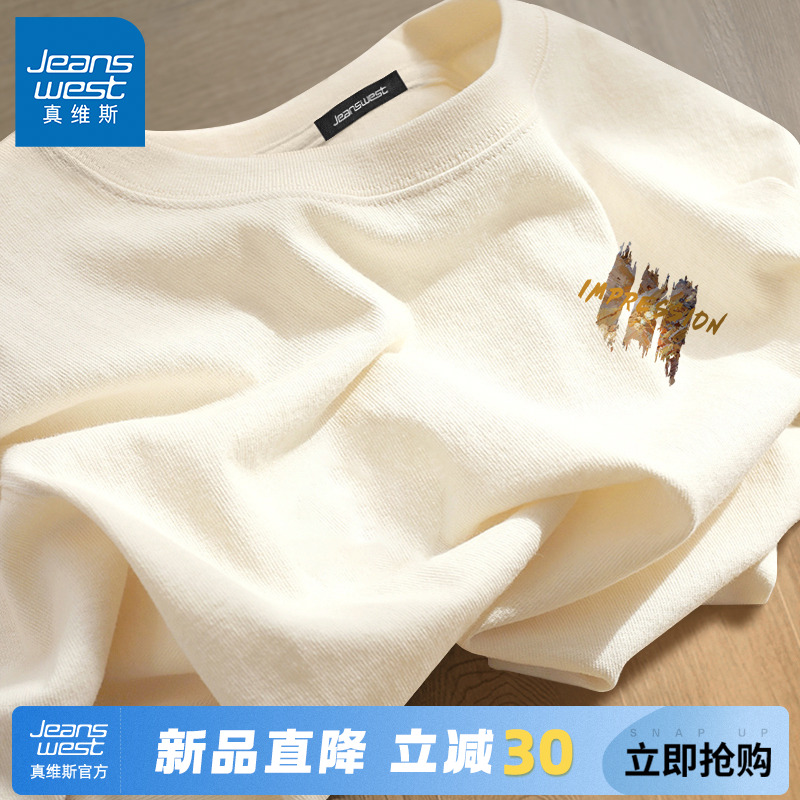 GV真维斯纯棉t恤男短袖夏季2025新款重磅圆领体恤衫男款潮牌夏装A