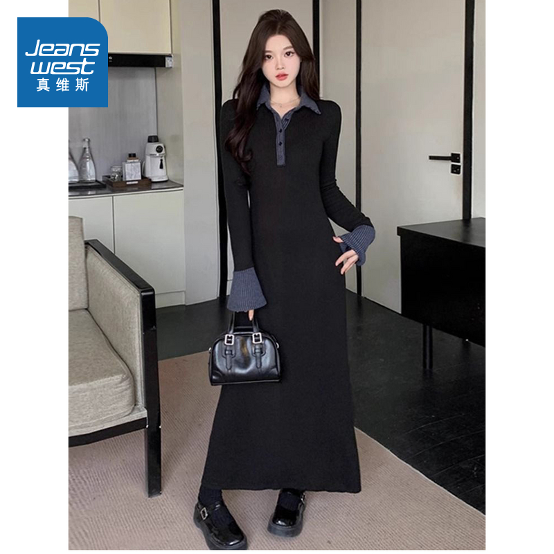 气质百搭POLO领显瘦修身连衣裙