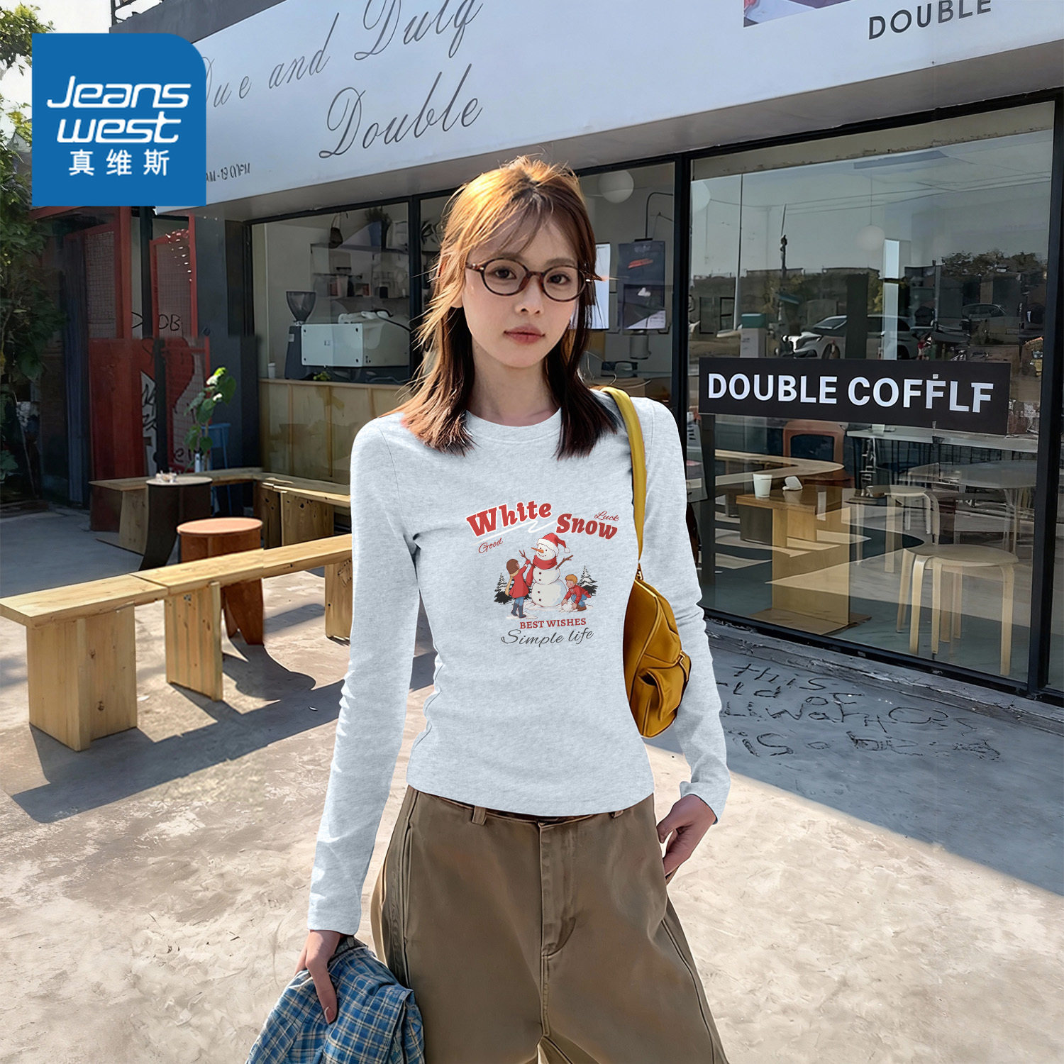 KMV真维斯保暖内搭上衣女2025新款秋冬纯棉长袖T恤超级好看打