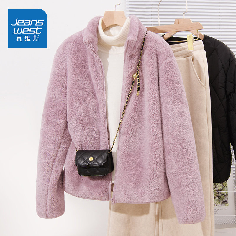 真维斯紫色摇粒绒外套女2025新款