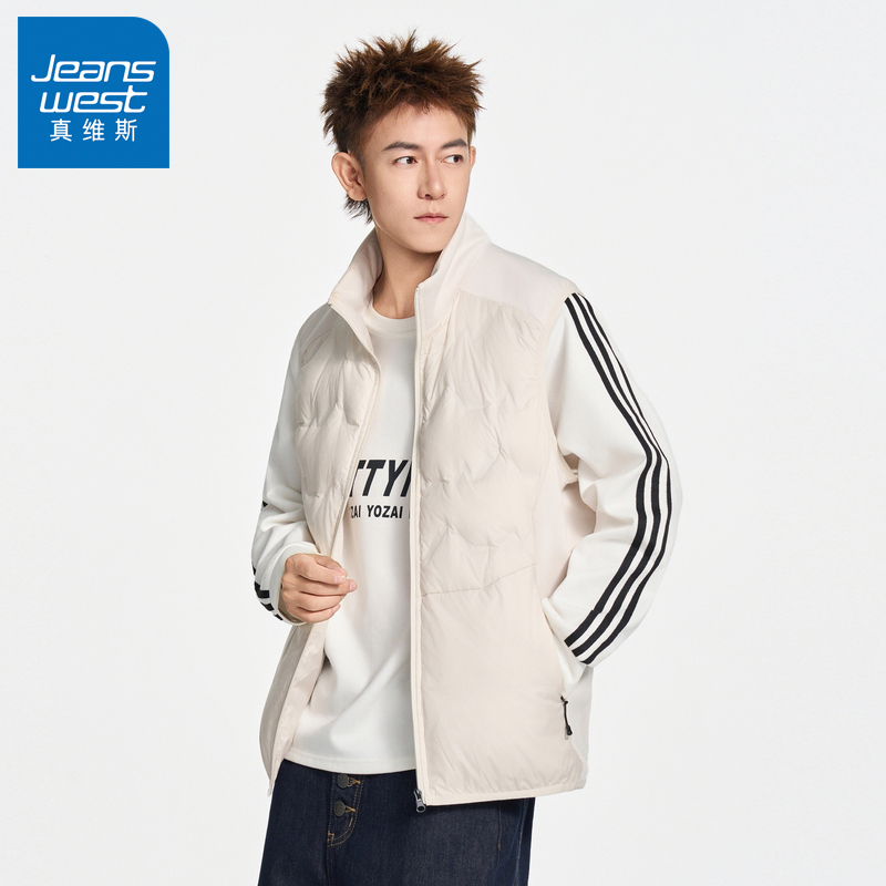 N5真维斯棉马甲男2025新款秋冬季加厚拼接外套男款保暖外穿厚背心