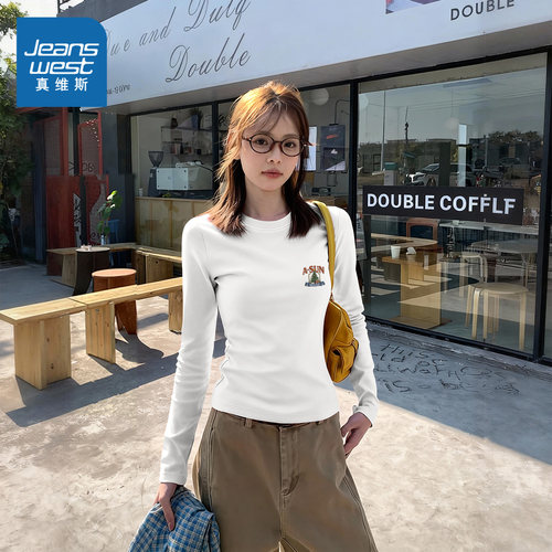 真维斯白色打底衫显瘦长袖t恤