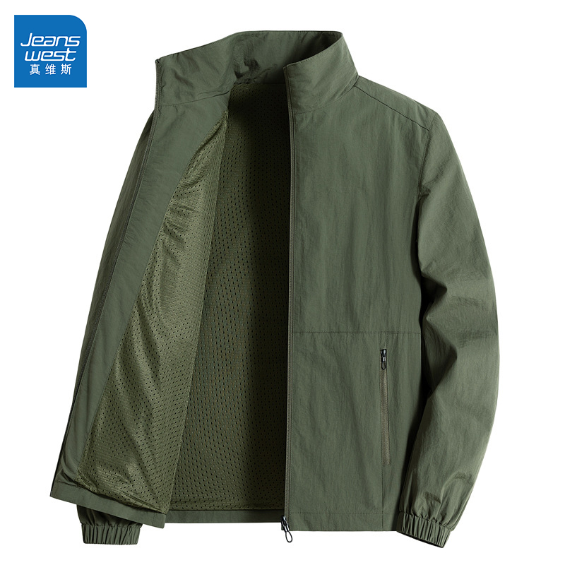GL真维斯军绿色立领夹克男款2025新款春秋季宽松休闲防风外套上衣