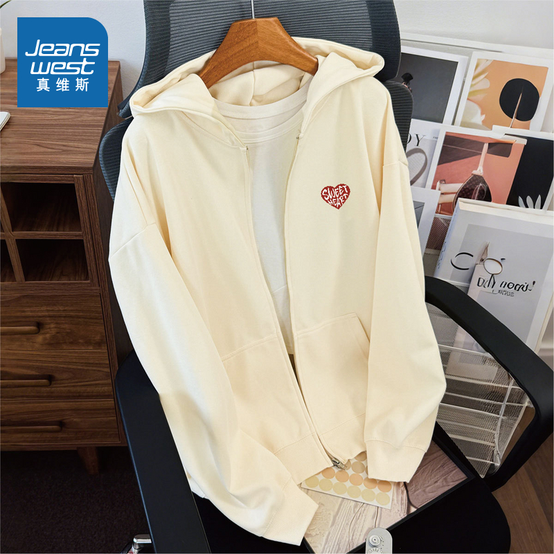 全拉链连帽卫衣直筒休闲卫衣外套