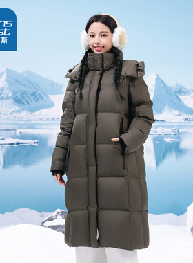 GC真维斯2025新款冬季外套女潮酷慵懒风长款连帽羽绒服显瘦不臃肿