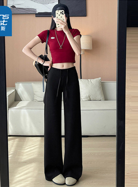 KC真维斯灰色直筒休闲裤2026年新款阔腿裤高腰显瘦运动裤显瘦卫裤