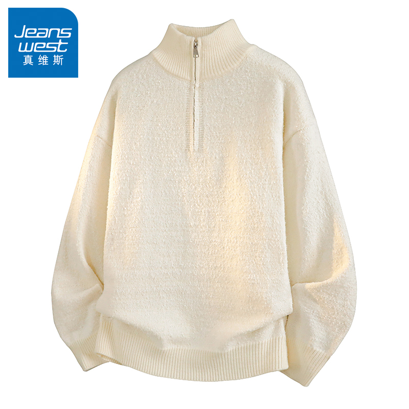 N5真维斯毛衣男2025新款秋冬季宽松情侣高领半拉链保暖男款针织衫