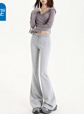 KV真维斯灰色微喇运动裤女秋季2026新款高腰美式显瘦喇叭裤休闲裤