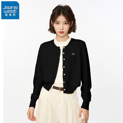 真维斯黑色开衫毛衣修身显瘦上衣