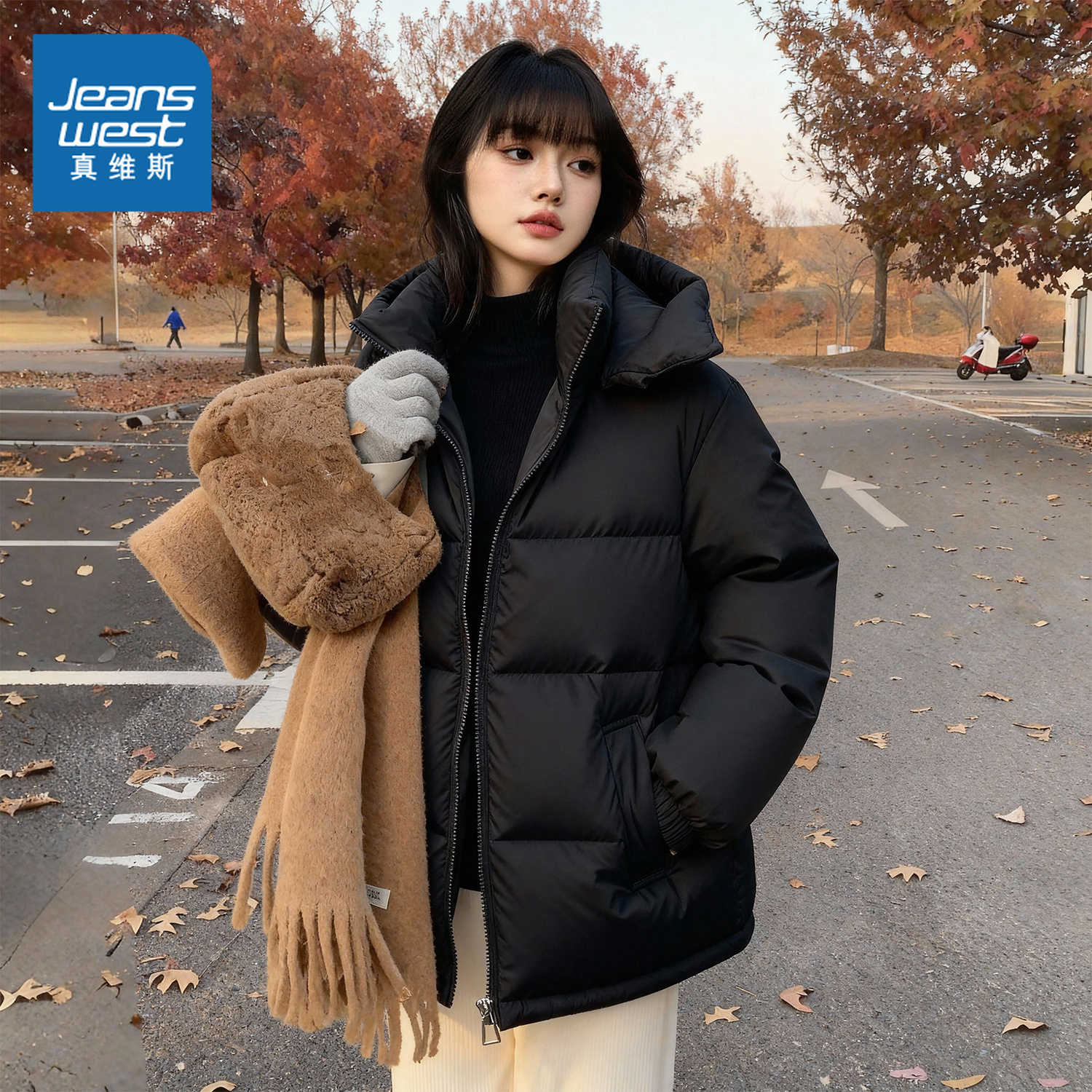 NOW真维斯黑色棉服棉袄女款2025新款冬季保暖超好看冬装夹棉外套