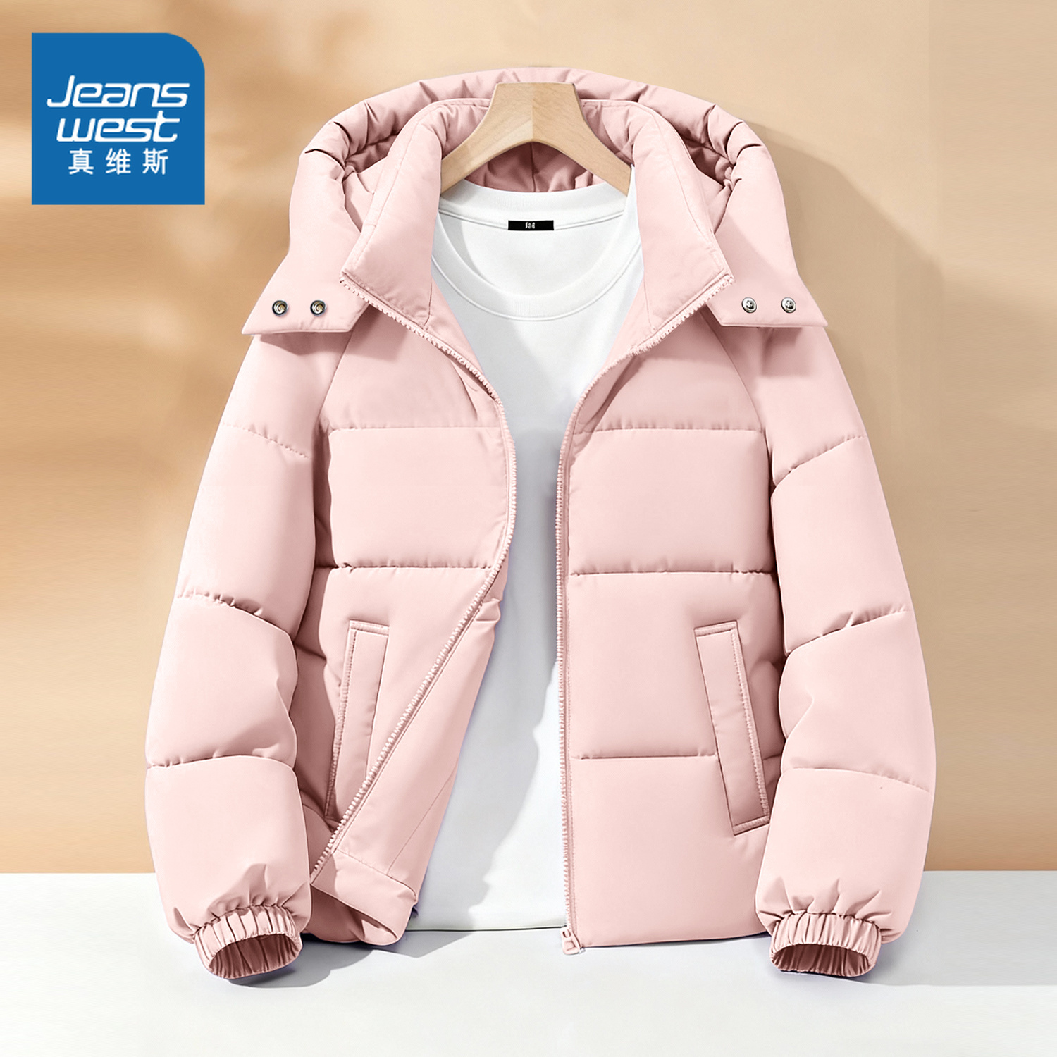 真维斯保暖连帽棉服女款秋冬季