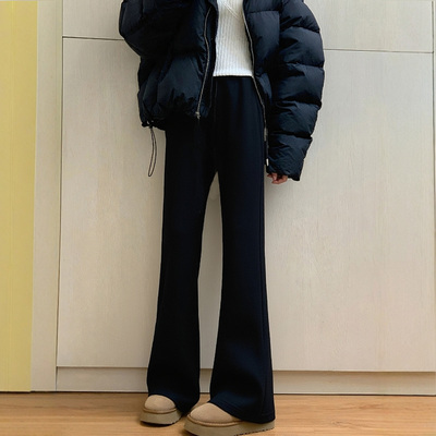 真维斯黑色微喇阔腿裤休闲运动裤