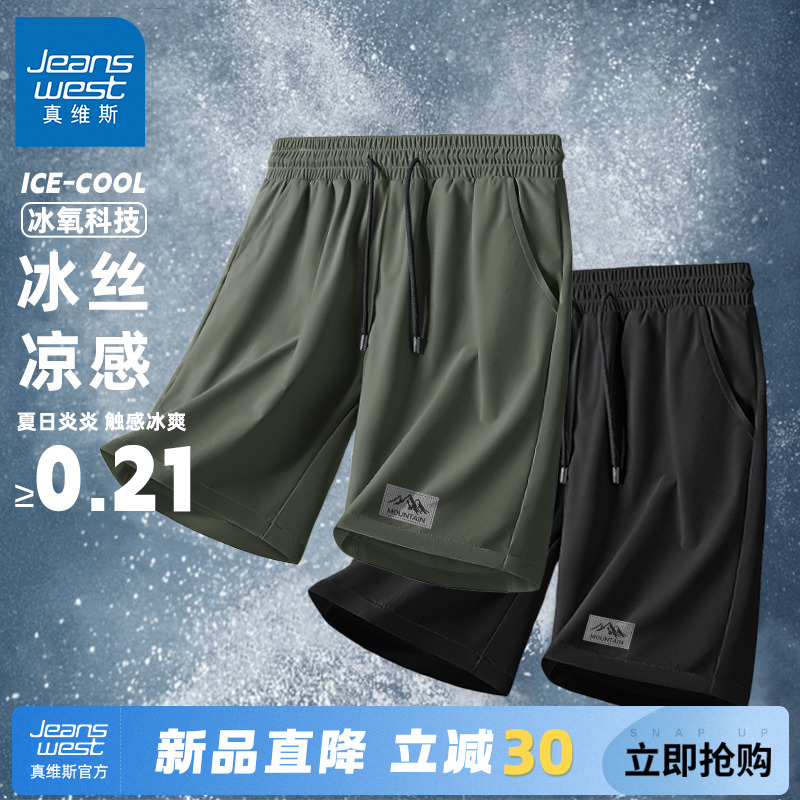 GV真维斯短裤男夏季薄款速干裤宽松运动男裤加大休闲大码五分裤C