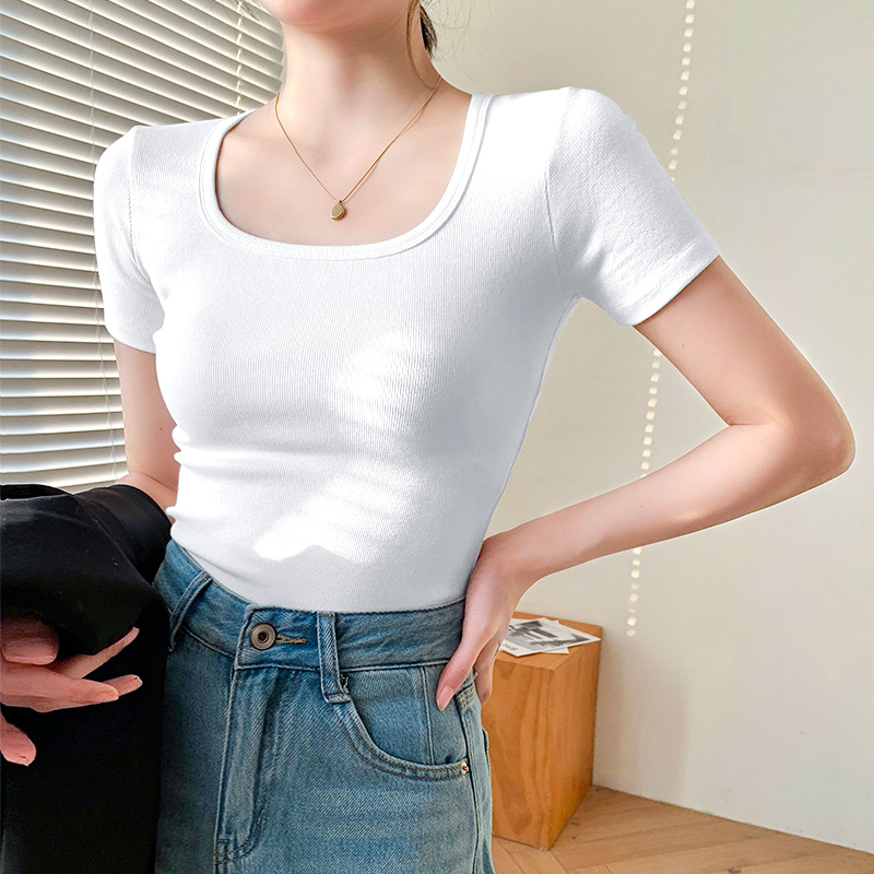 KWV真维斯白色设计感纯欲内搭短袖修身打底衫t恤女上衣2025新款