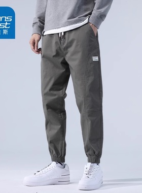 KZ真维斯军绿色工装休闲裤子男束脚纯棉男裤青少年学生秋季秋冬款