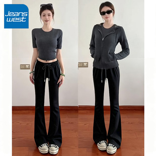 通勤风百搭喇叭裤 KV真维斯黑色微喇卫裤 显瘦休闲裤 修身 女2026新款