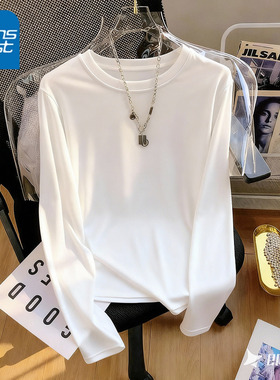 KV真维斯白色纯棉长袖t恤女2026春季新款宽松外穿内搭打底衫上衣