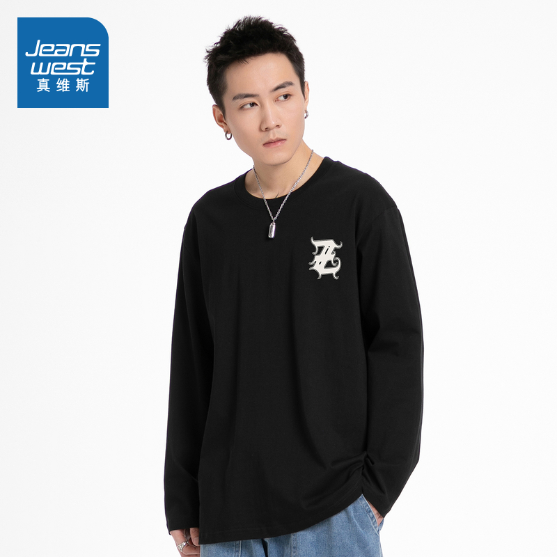 男款简约个性印花长袖圆领T恤