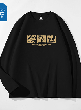 JRP真维斯男装2025春季新款220G纯棉时尚简约印花多色可选长袖T恤