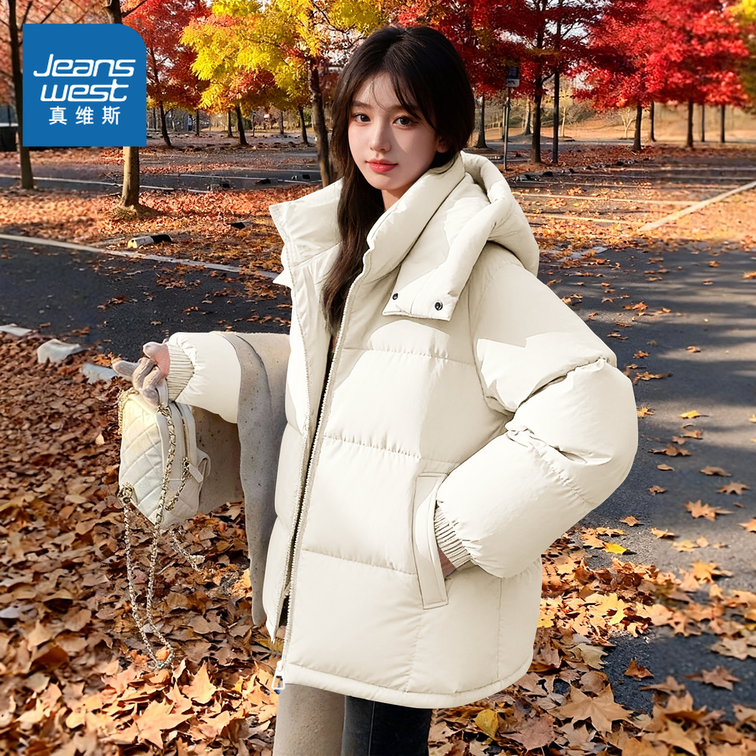 NOB真维斯加厚保暖连帽棉服女款