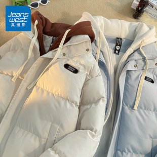 GV真维斯假两件棉服男女冬季 袄子外套男B 连帽加厚保暖棉衣情侣款