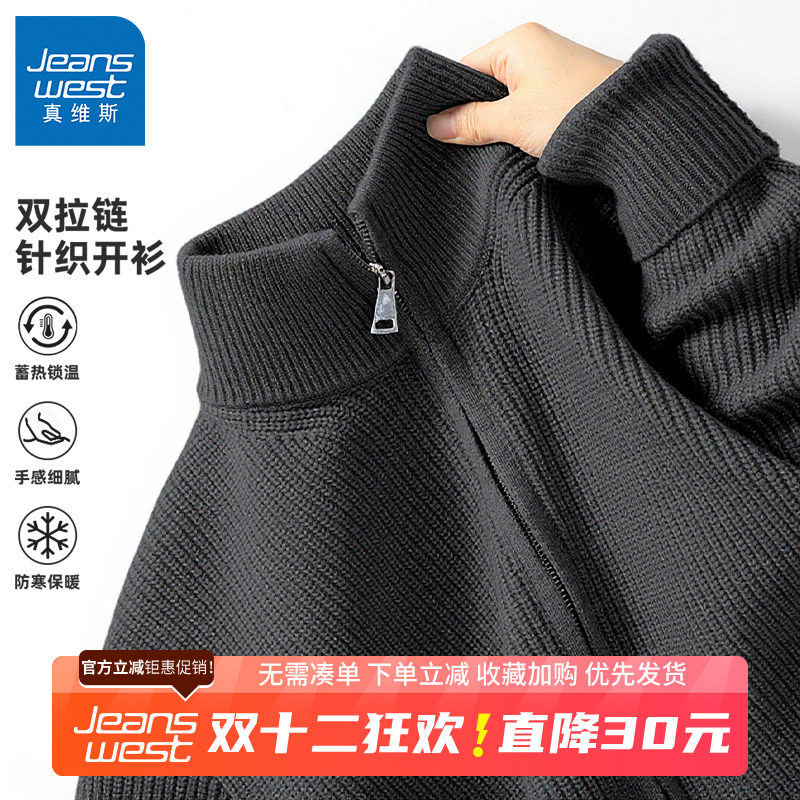 GV真维斯立领开衫毛衣男秋冬季新款男士双拉链针织衫男款毛线衣B