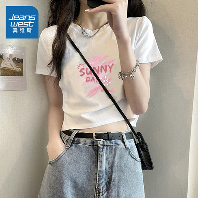 真维斯白色短款纯棉短袖女t恤夏