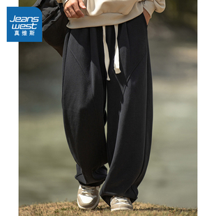 冬季 抽绳宽松卫裤 休闲裤 弧形分割设计感男款 时尚 D4真维斯男装