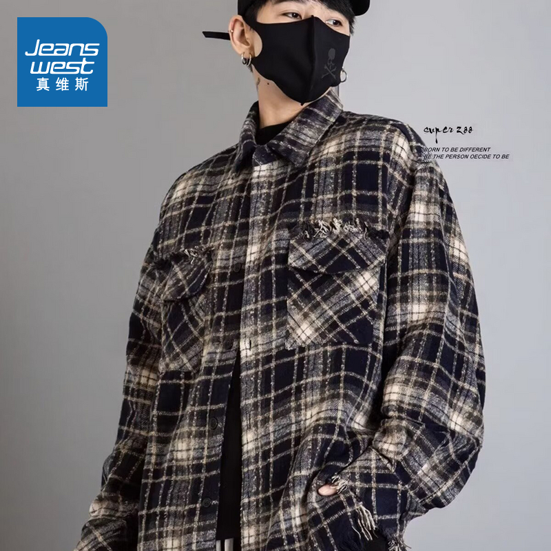 真维斯男装衣格子条纹翻领衬衫