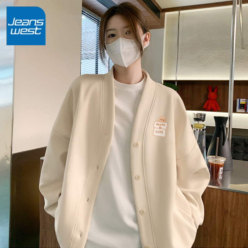 真维斯女宽松V领开衫2025年新款