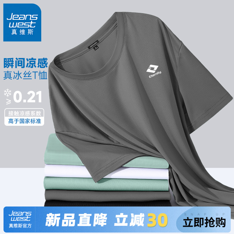 GV真维斯男士短袖t恤2025新款夏冰丝透气圆领上衣男薄款网眼体恤A