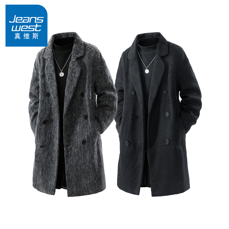 N5真维斯中长款毛呢大衣男2025新款秋季美式潮牌宽松男士秋冬外套