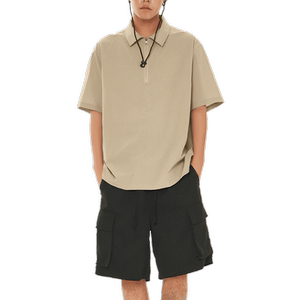 GV真维斯冰丝POLO衫男2024新款卡其色半拉链男士夏季速干短袖T恤A