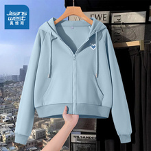 JR真维斯短款外套女款2025年新款秋季开衫上衣小个子拉链连帽卫衣