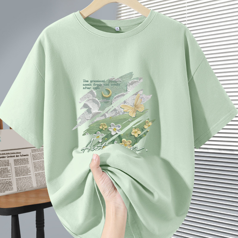 KWV真维斯纯棉正肩宽松上衣女夏短袖t恤女2025新款夏日ootd穿搭