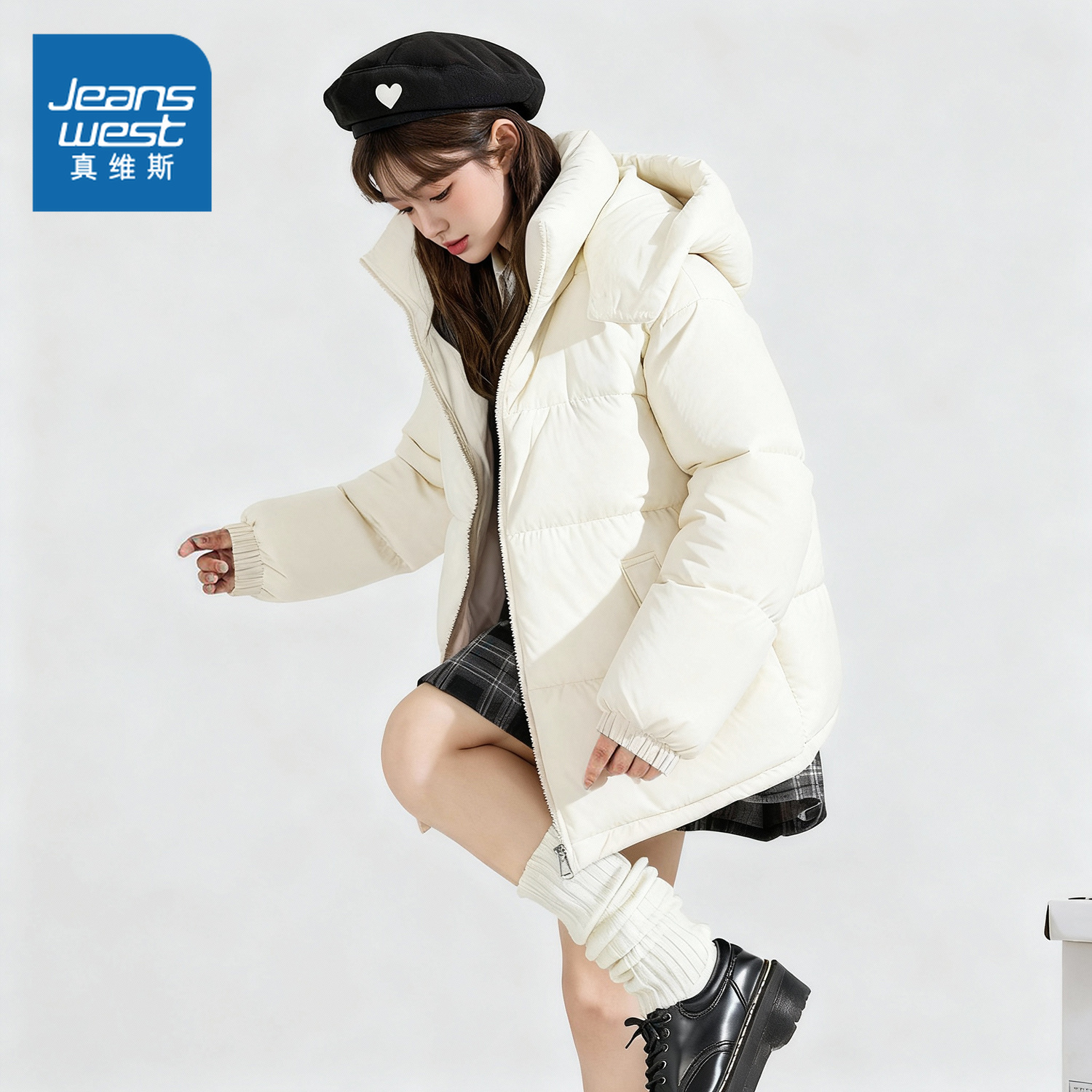 NOW真维斯白色棉袄女款2025新款冬季韩系超好看冬装棉服厚外套女