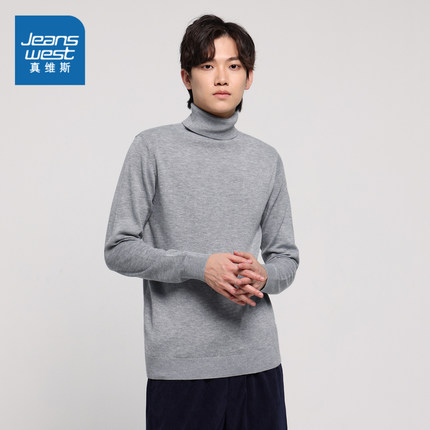 L7真维斯男装 冬季 休闲高反领毛衣保暖通勤针织衫上衣男