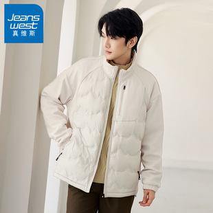 N5真维斯运动羽绒服男2025新款冬季立领拼接保暖白鸭绒秋冬装外套